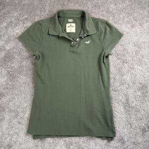 Hollister Sage Green Short Sleeve Stretch Polo Shirt Size M y2k Preppy